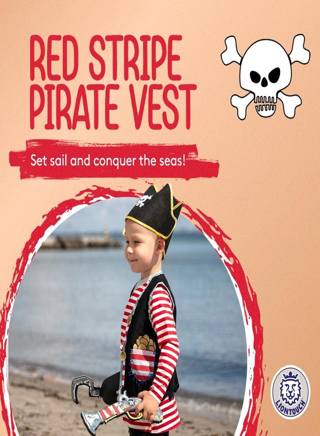 Liontouch - Pirate Vest - Captain Red Stripe | Age 3-8 Years - One Size Fits All | Pretend Play For Toddler Boys with Skull Motive | Dress Up, Fancy Dresses & Costumes For Kids Sailing the Caribbeans - Image 2